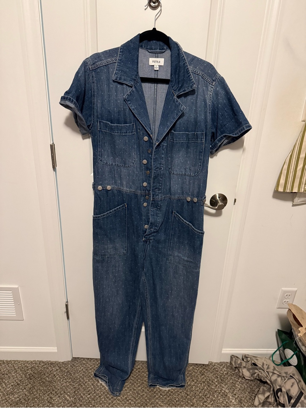 pistola Indigo Short-Sleeve Denim Jumpsuit - Picture 2 of 7